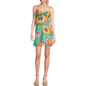 GB Linen Blend Floral Printed Knot Front Dress